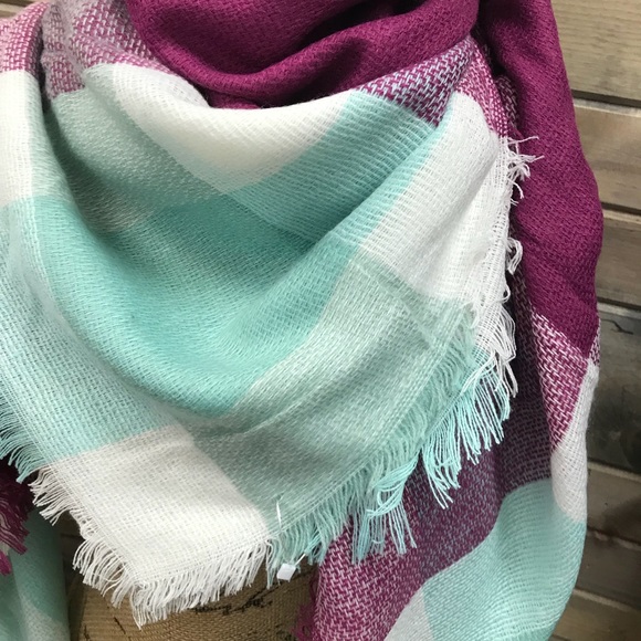 Bright Mint, Purple and White Blanket Scarf - Picture 2 of 2
